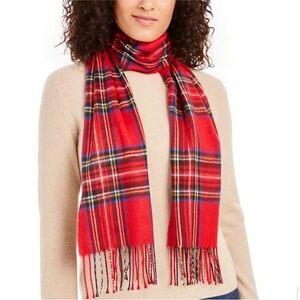 Cejon Scarf Made in Italy Red Plaid Fringed Soft and Cozy 71”